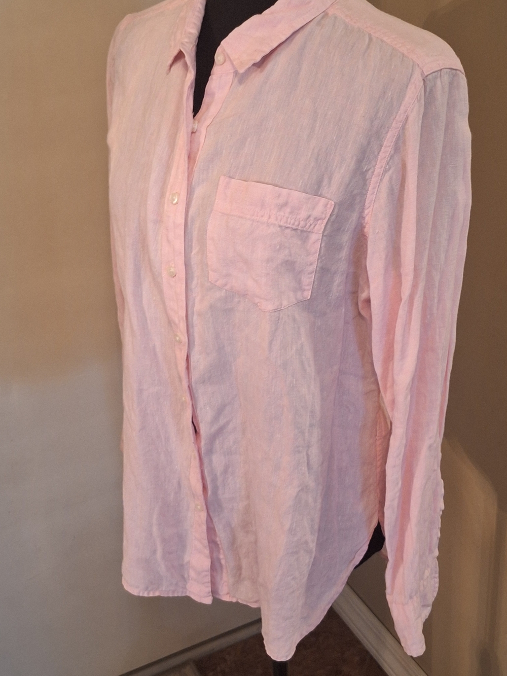 š©·Cute! Linen L.L. Bean Pastel Pink Women's Button-Down Shirt M Pet - Picture 7 of 15